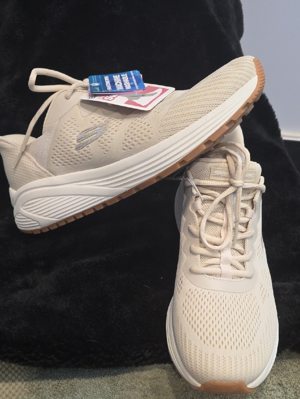 Skechers Neutral Beige Knit Lace-Up Trainers